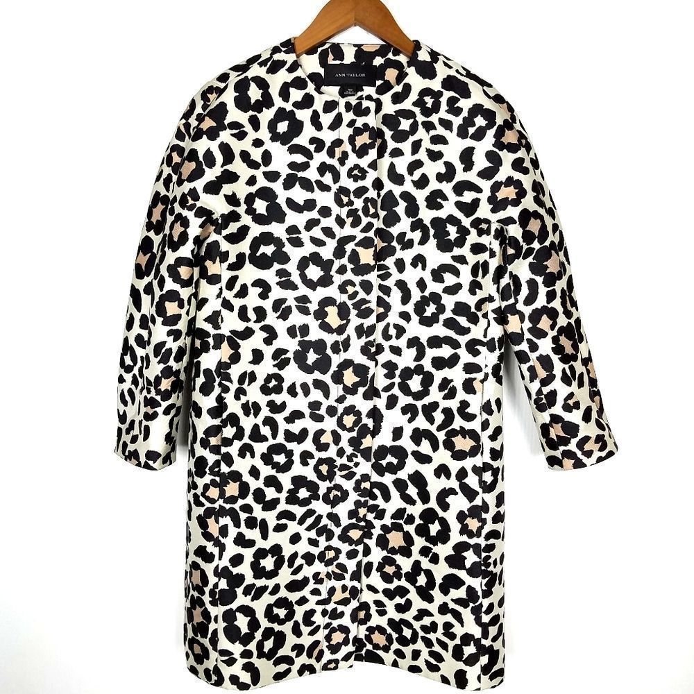 Ann Taylor Spring Leopard Animal Print Button Front Coat - Picture 6 of 13